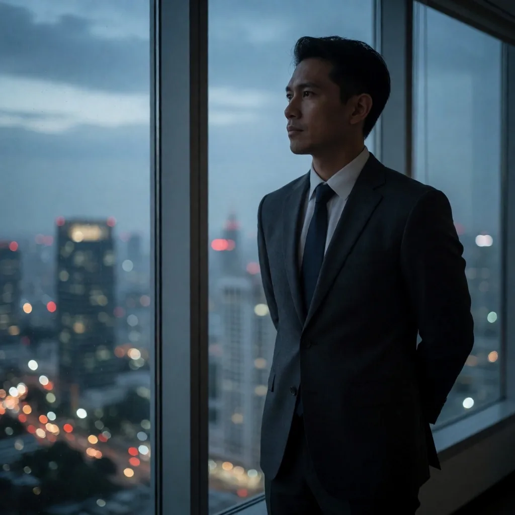 Eksekutif Indonesia di kantor menjelang senja