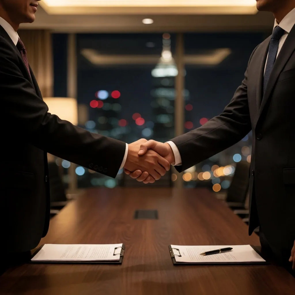 Profesional bisnis berjabat tangan di ruang rapat