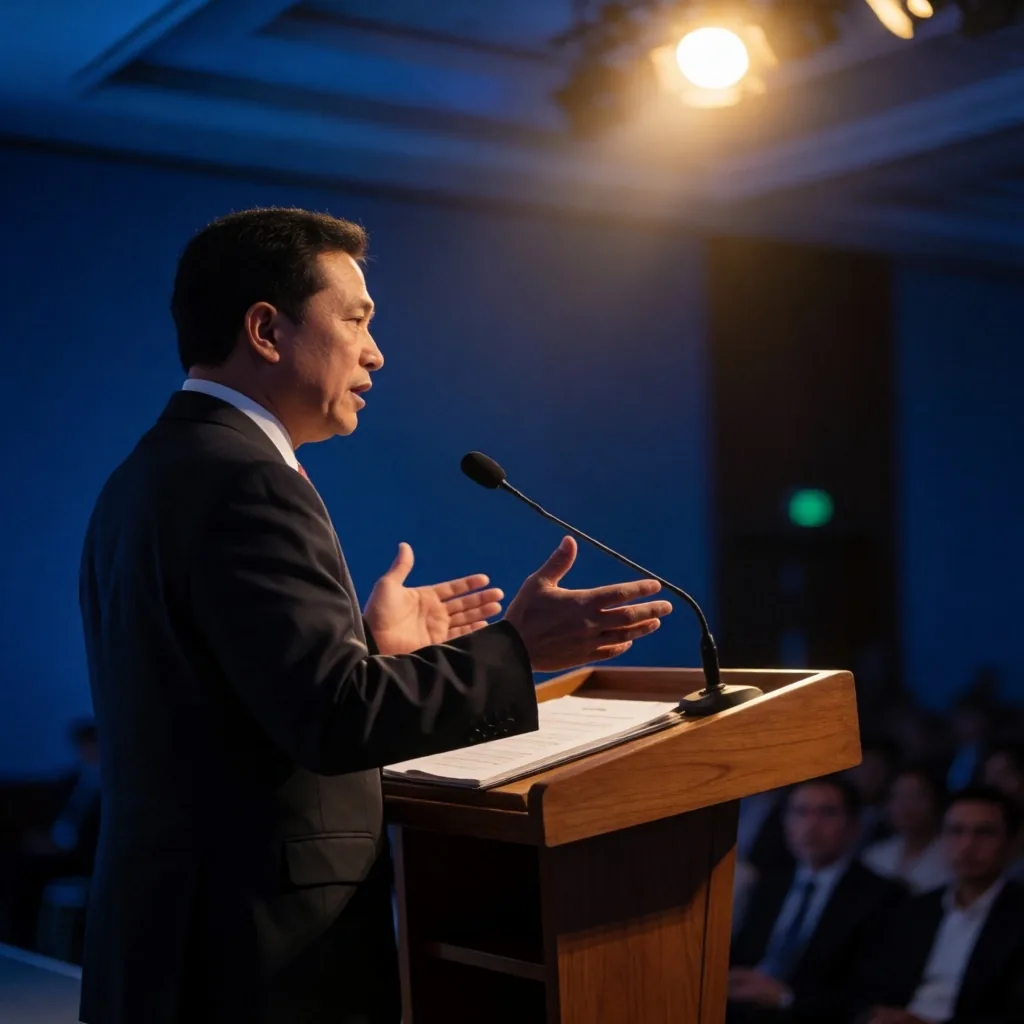 Pembicara profesional di mimbar konferensi